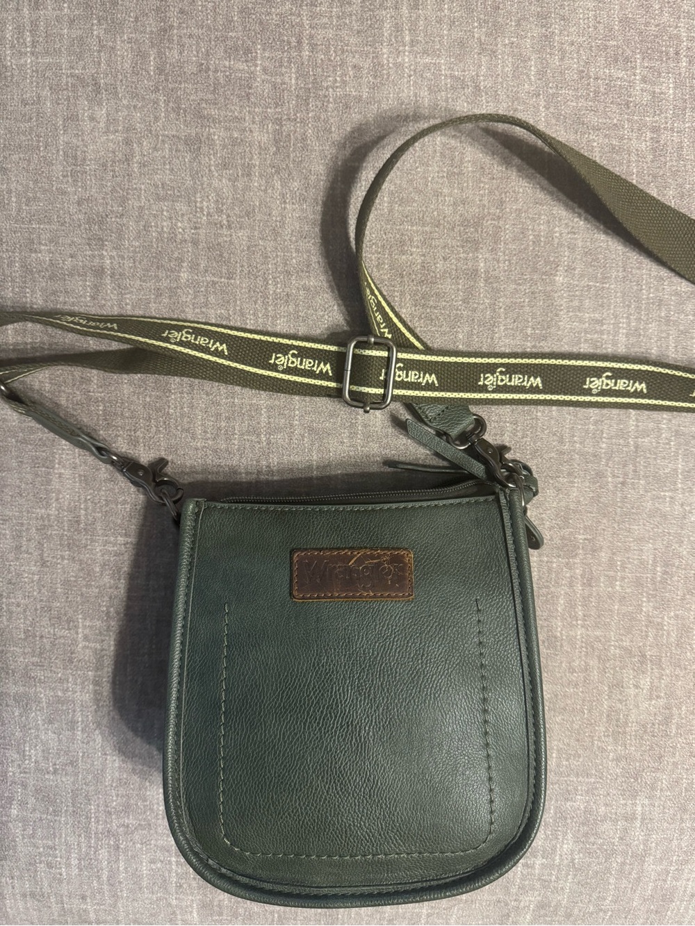Wrangler Dark Green Leather-Look Crossbody with Branded Strap